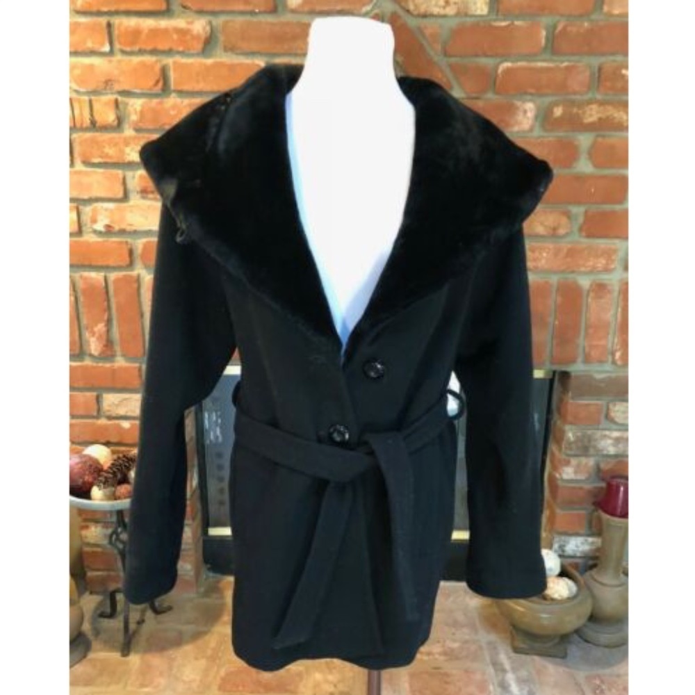 Vintage Wool Belted Oversized Hood Hooded Coat